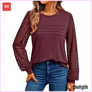 Long Sleeve Lace Blouse Business Casual T-Shirt Regular Fit